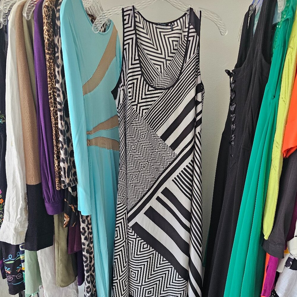 Marciano B/W Graphic Maxi Hi-Low Slip Dress